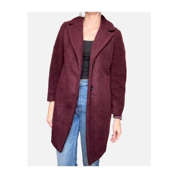 Banana Republic Knit Wool Overcoat Boucle Fall Coat Two Button Burgundy Wine S - Picture 1 of 10